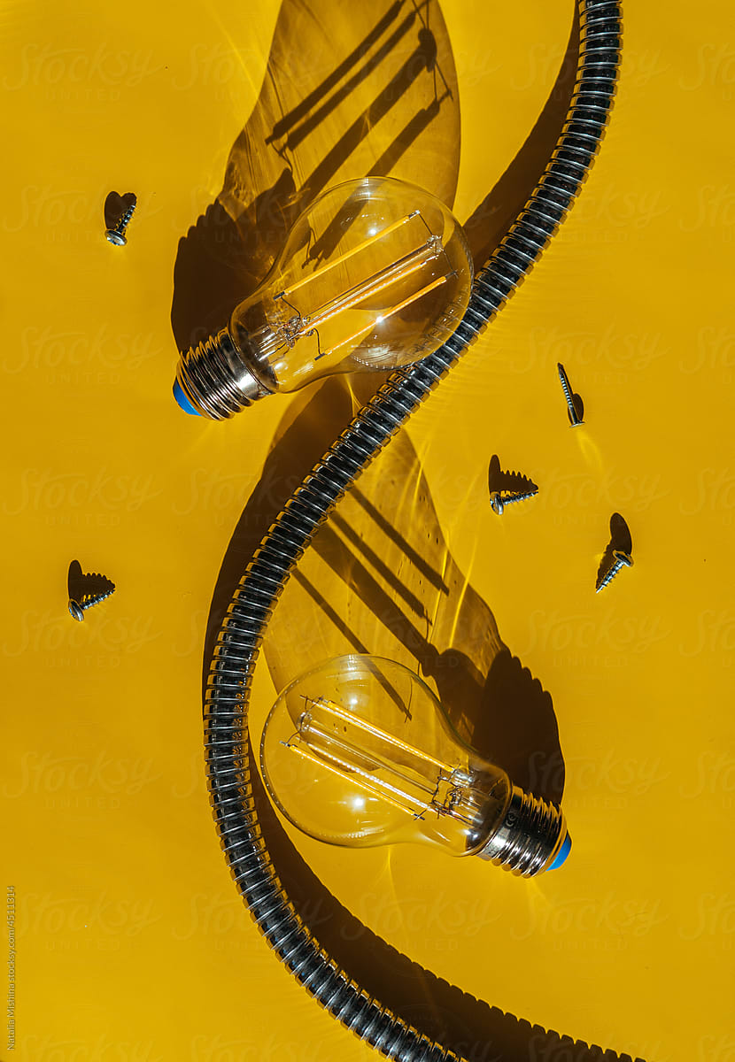 Conceptual still life with electric lamps.