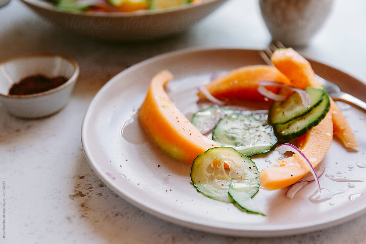 A summer melon and cucumber salad.
