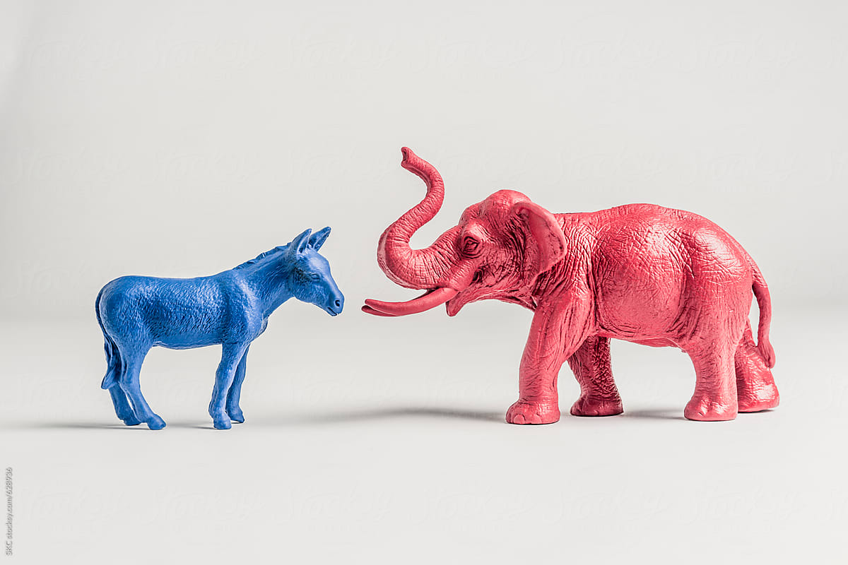 United States Democratic Donkey and Elephant Meet Face to Face