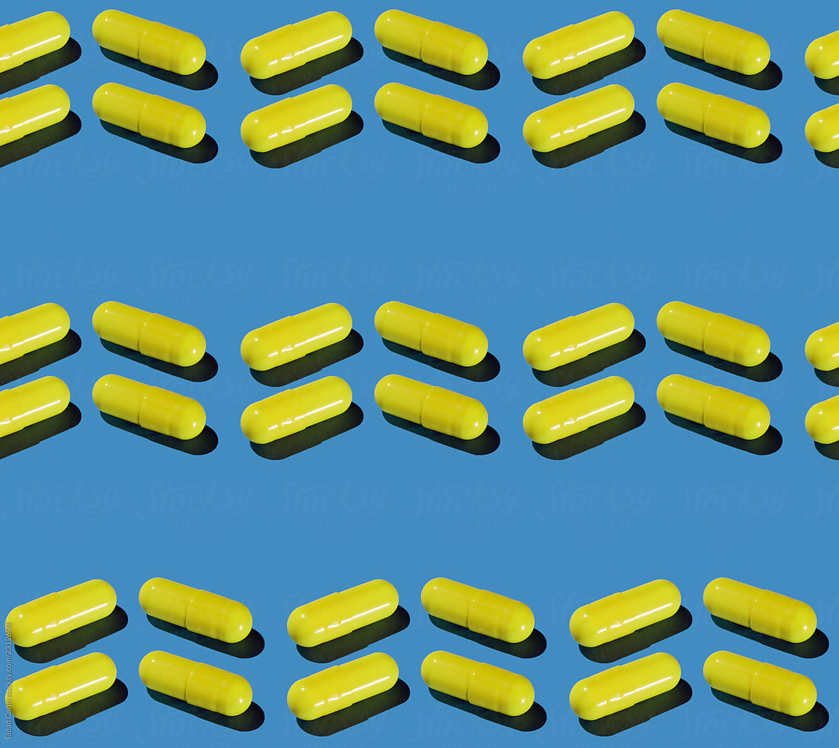 Yellow Pharma Pill Pattern on Pastel Blue