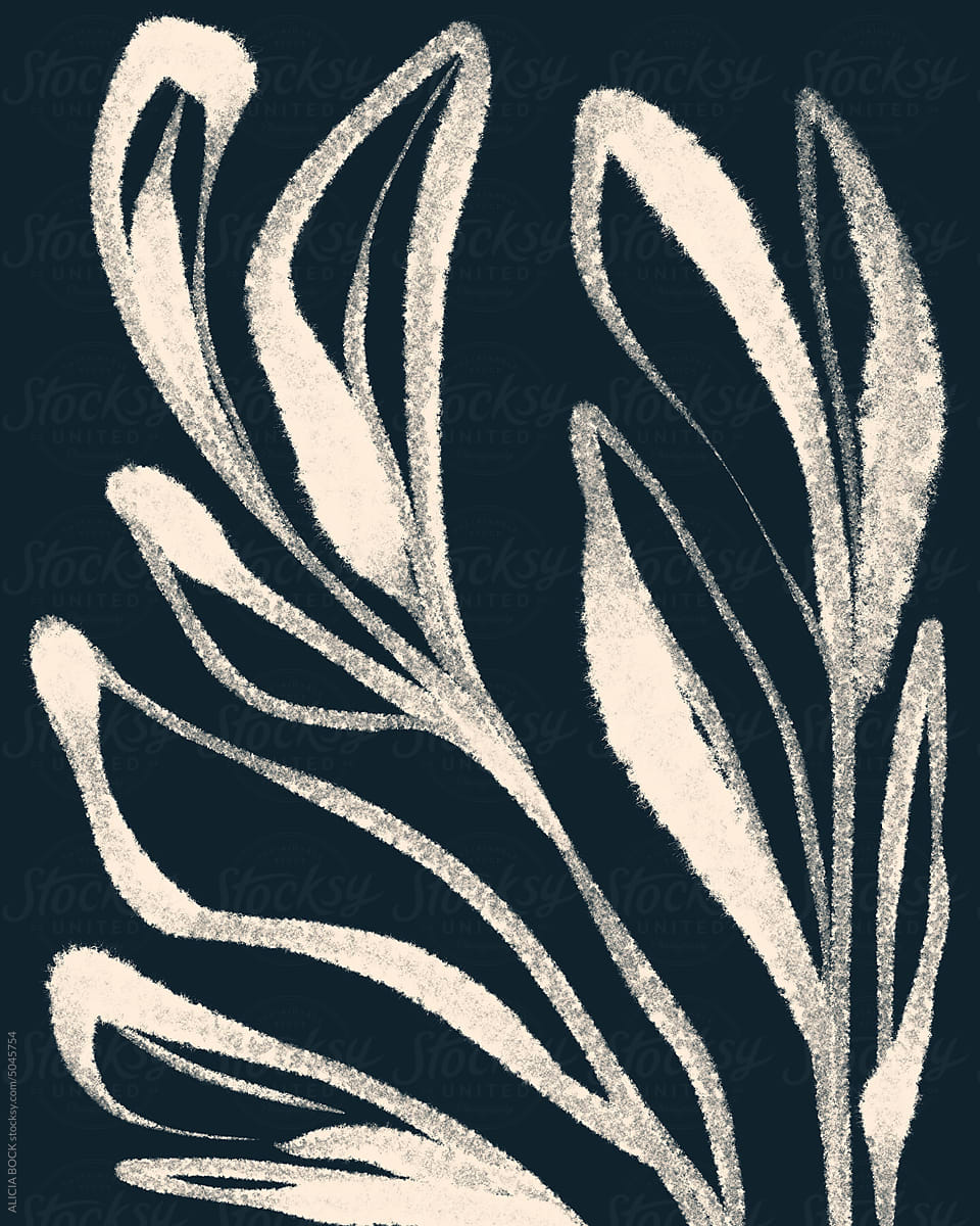 Minimal Leaf Drawing In White And Navy Blue Tones