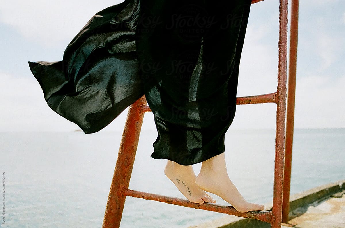 Black transperent skirt flying away in the wind