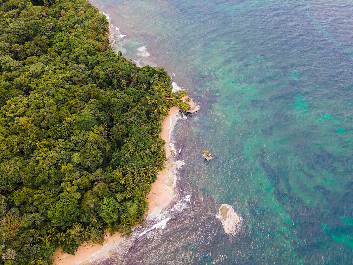 Aerial drone image of a beach in Costa Rica
