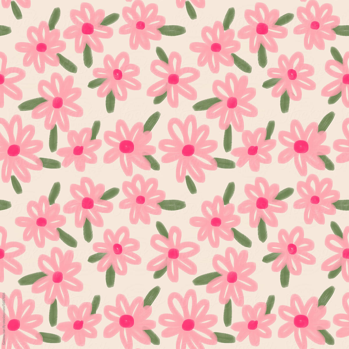 Spring dasies flowers seamless pattern illustration