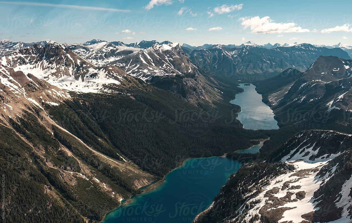 Glacial lakes between mountains of the Canadian Rockies
