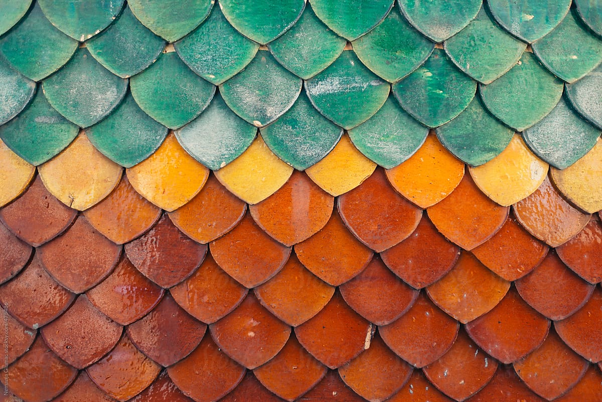 Colourful Roof Tiles Typical for Thai Buddhist Temples