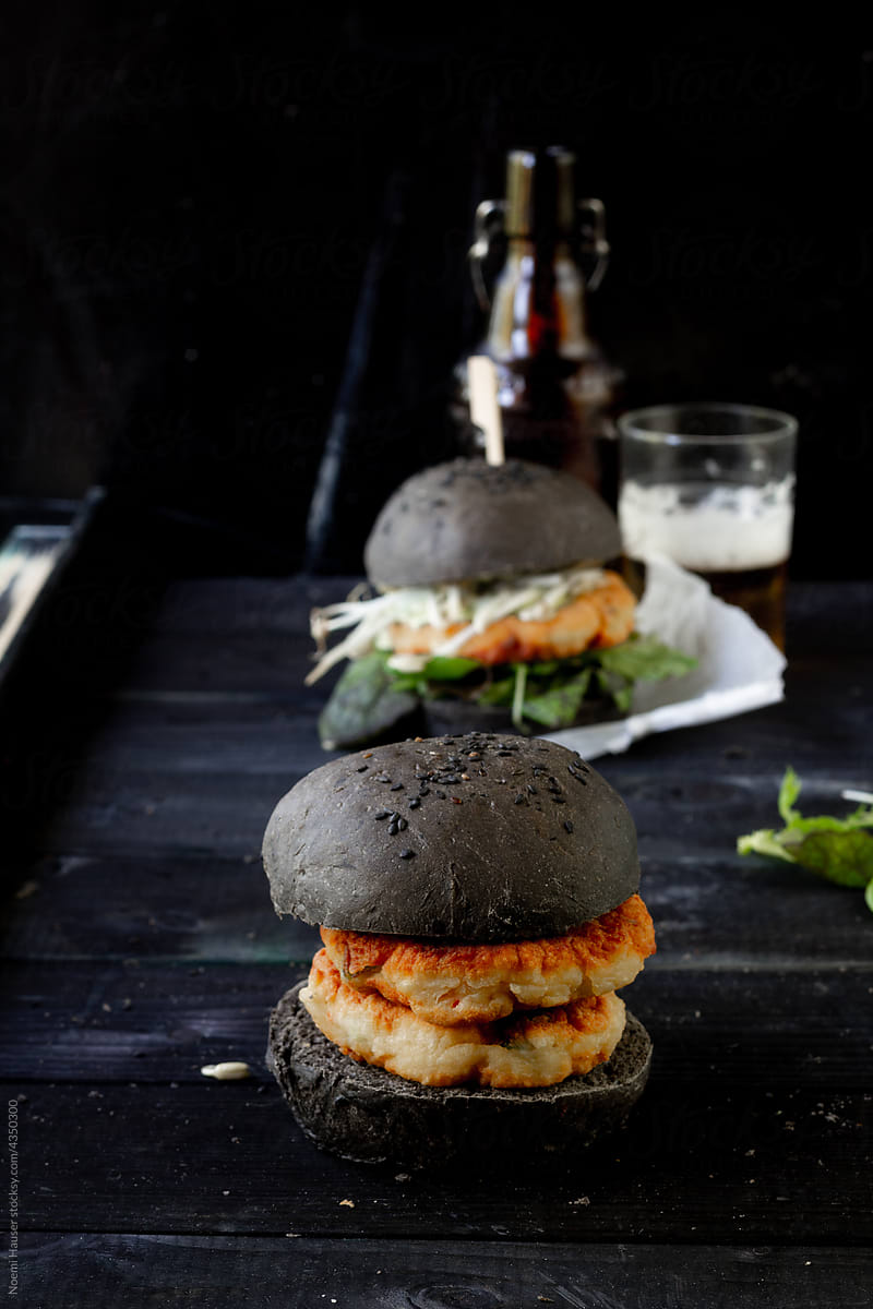 Double fish burger with beer
