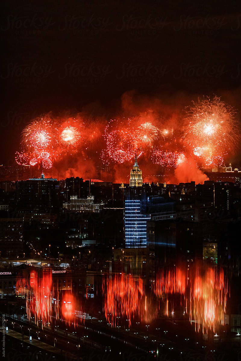 Festive fireworks in Moscow, victory day celebrations