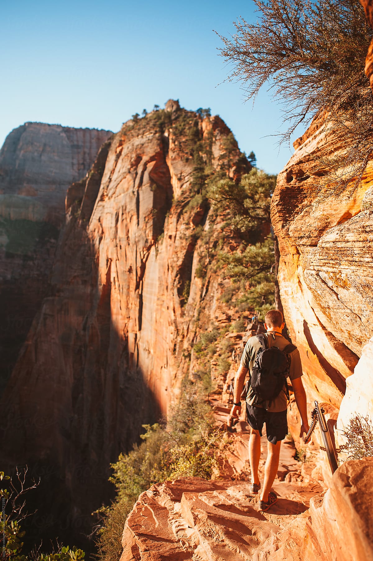Man Hiking Angels Landing in Zion National Park