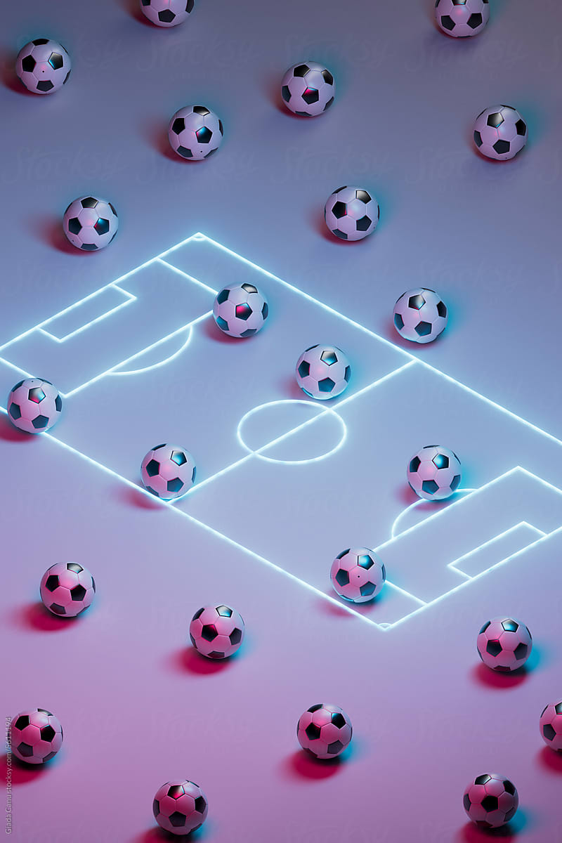 soccer field with many balls