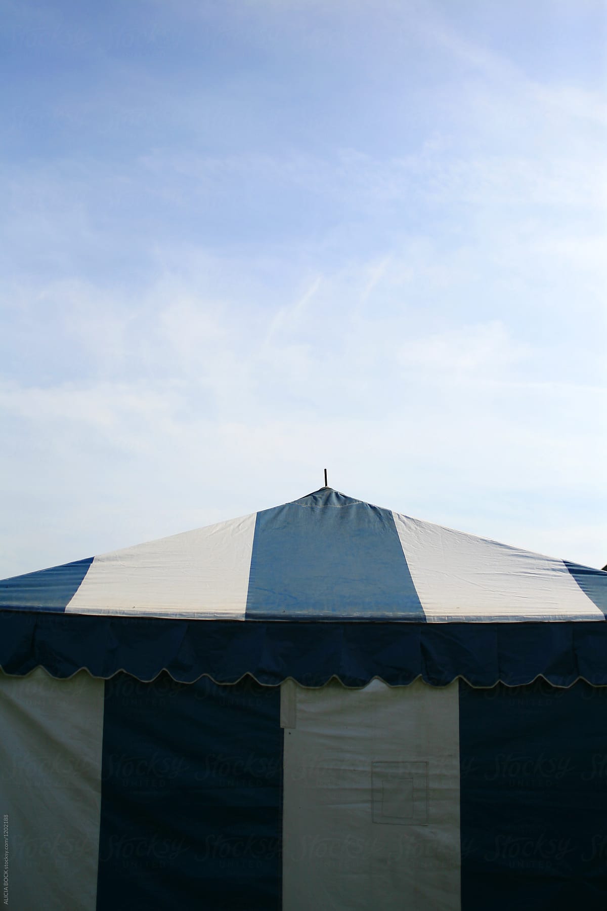 A Blue And White Striped Circus Tent