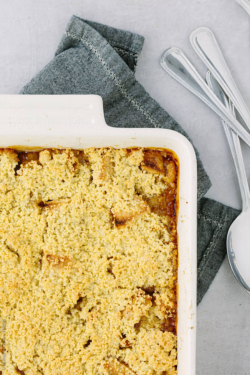 Close up of baked Apple Crumble from above