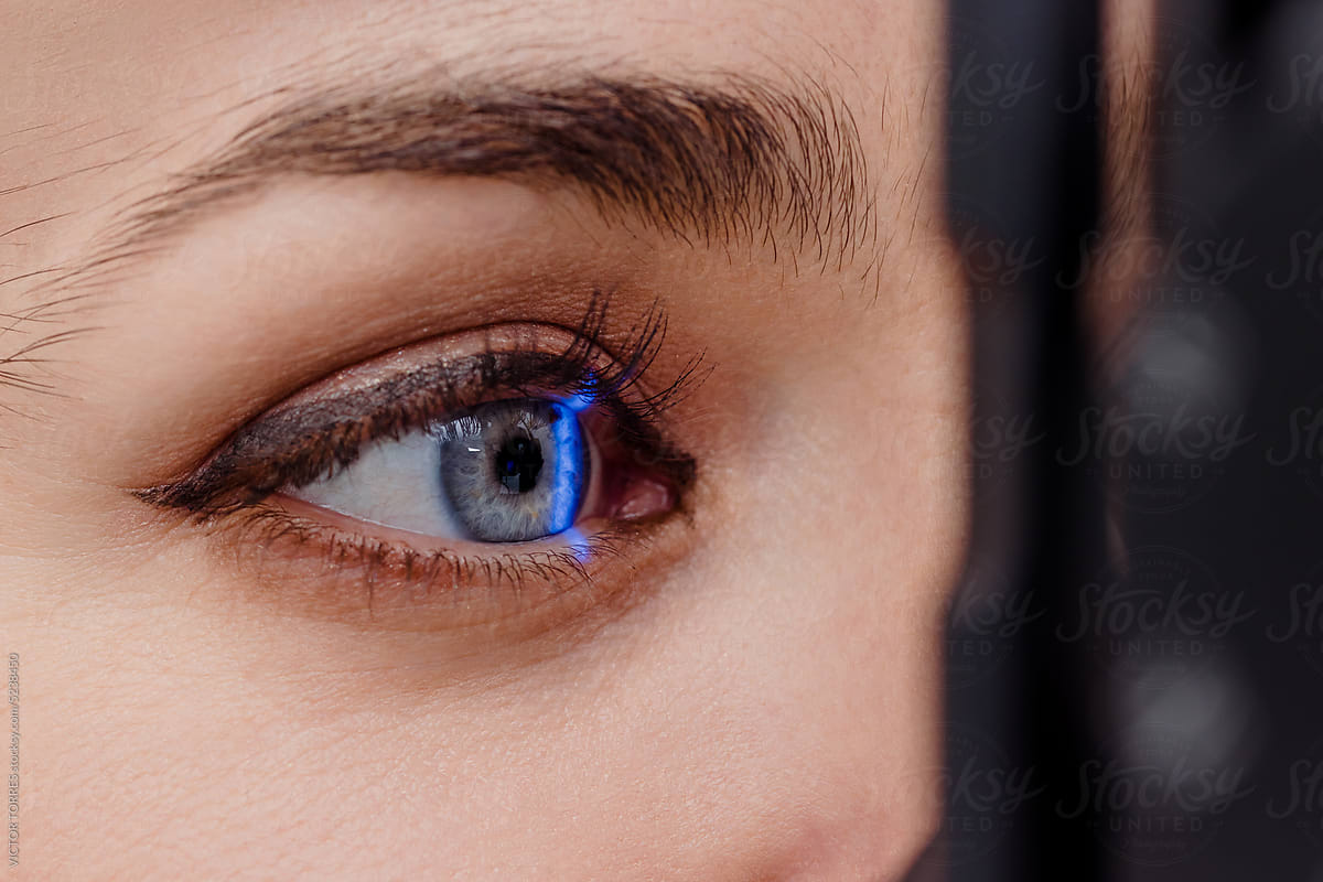 Woman under eye scanning in clinic