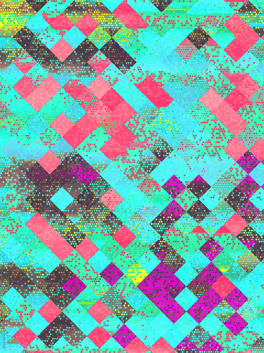 Glitch art on a colorful green, magenta and cyan background