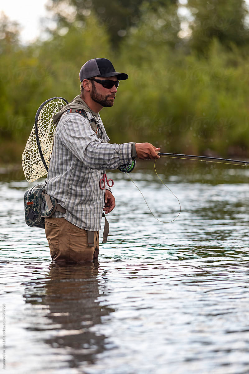 Fly Fishing cast on  Provo River Utah in United States