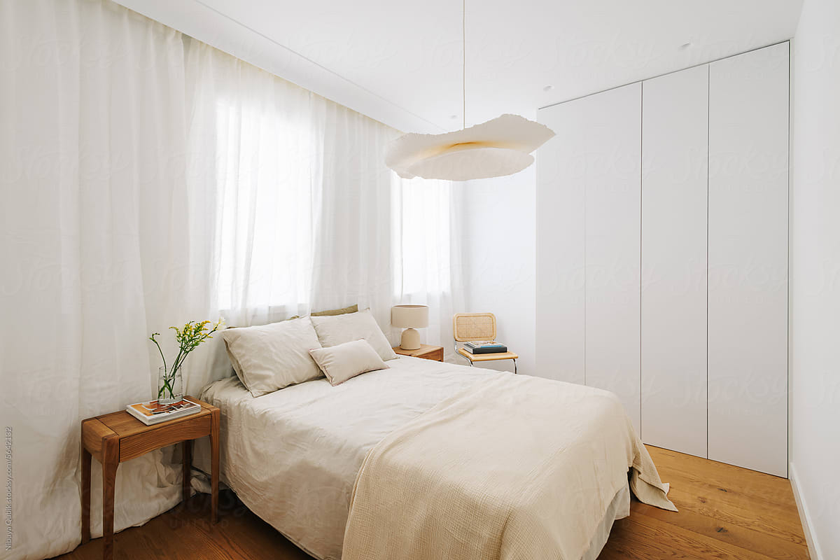 Warm white bedroom interior