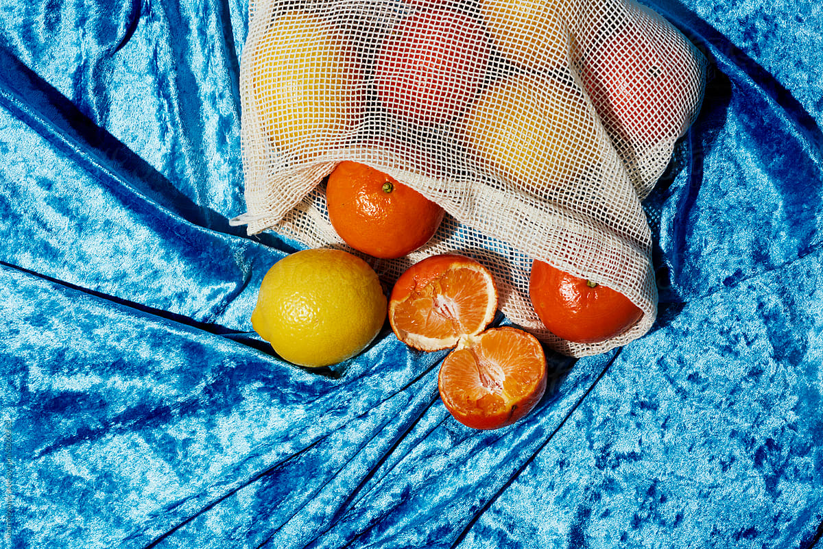fruit in a textile reusable bag