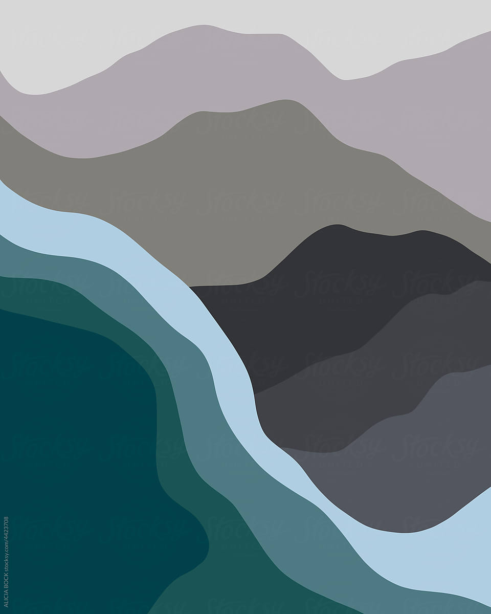 Abstract Landscape Illustration In Cool Tones