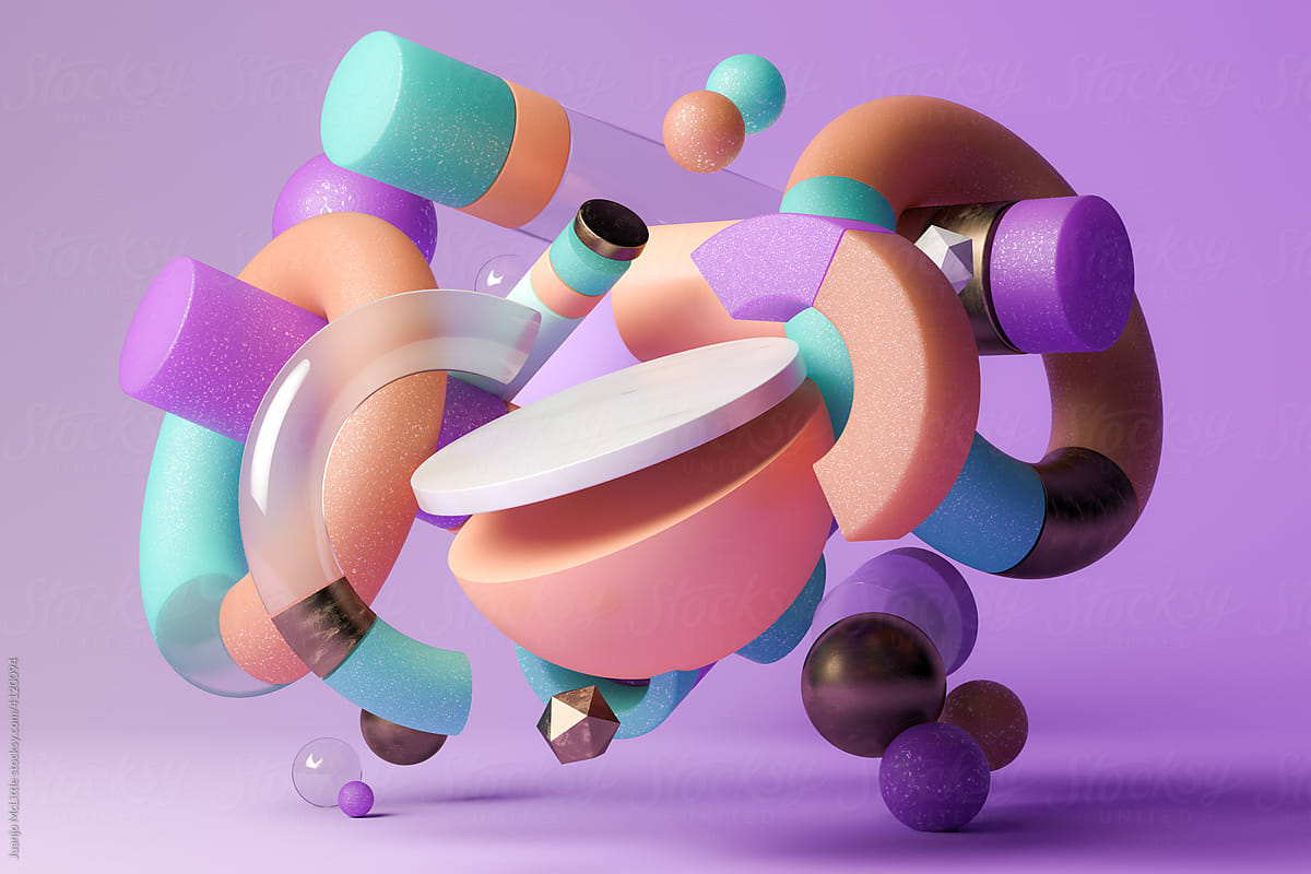 Abstract floating 3D shapes