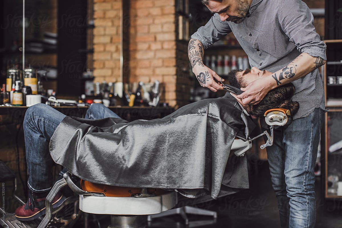 Barber Working at His Salon