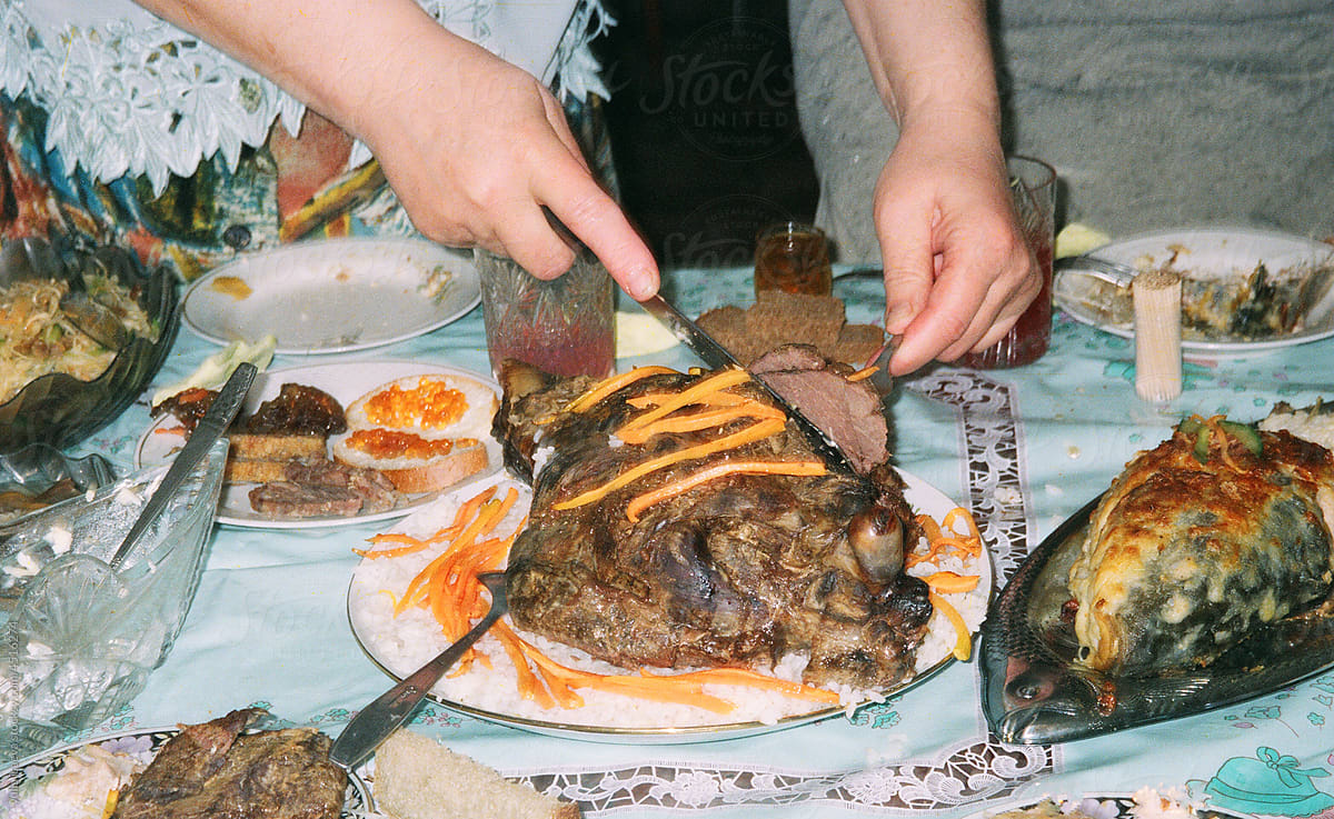 fried meat on the festive table