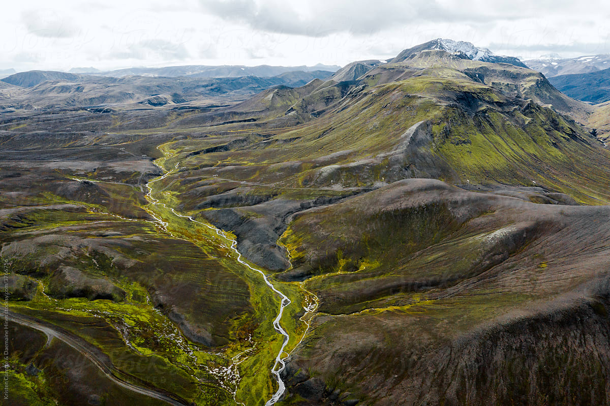 Drone / Aerial footage of Iceland\'s texture and colorful landscape