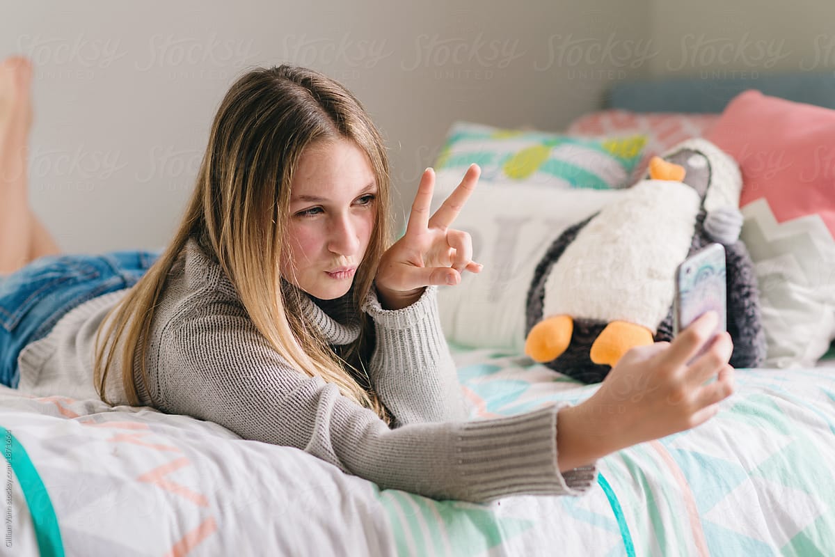 Teen Making Silly Selfie Poses By Gillian Vann Stocksy United