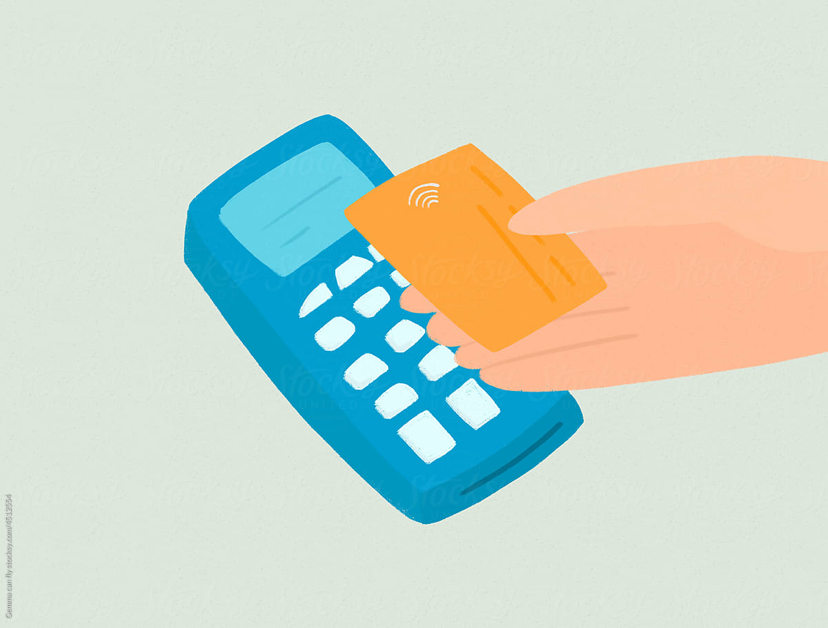 Paying with Credit Card In a Payment Terminal. Business illustration
