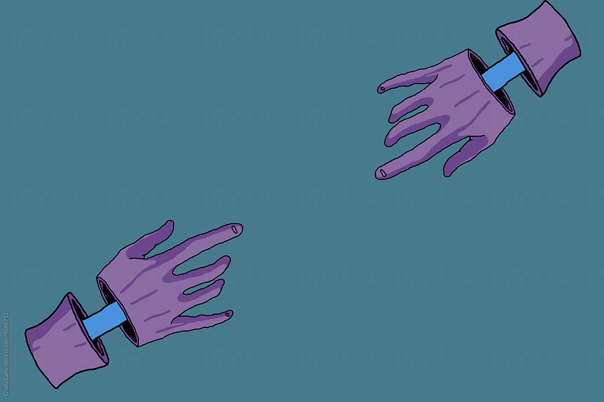 Purple hands on blue background - Blue bone exposed