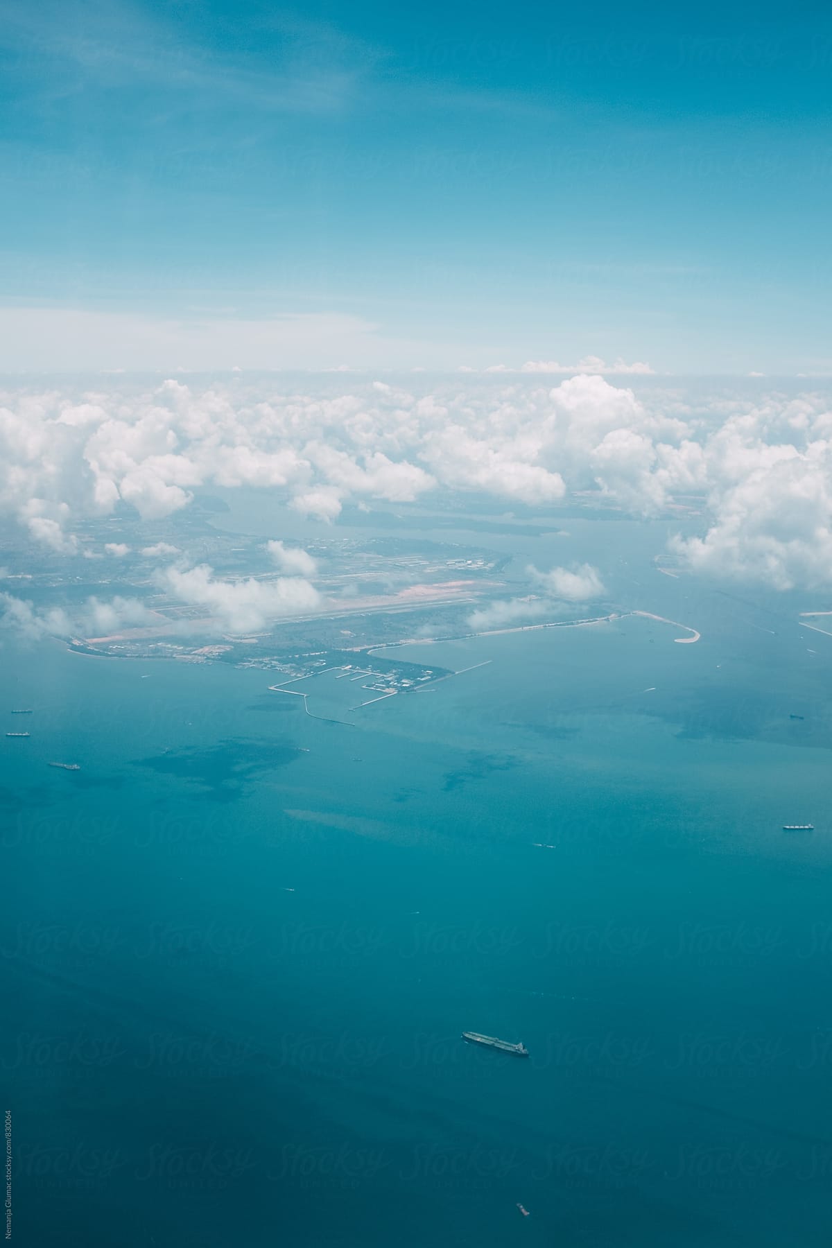 Beautiful Blue View Over Singapore Coast