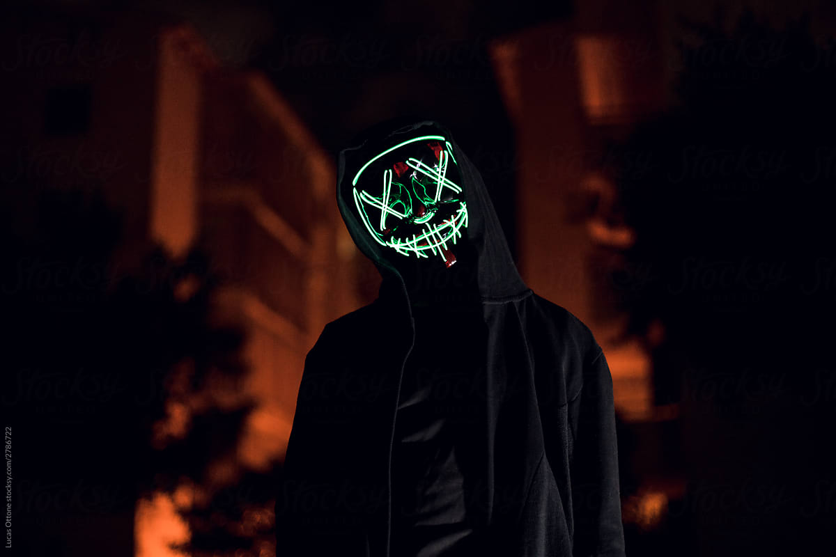 Halloween horror masked man at night