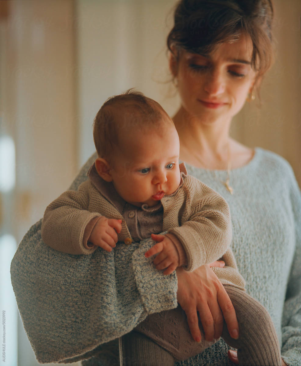 Mother and baby in knitwear