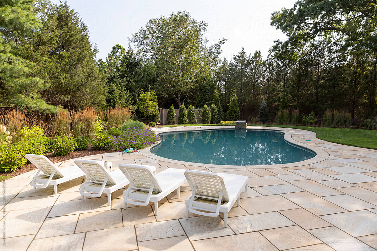 Residential luxury Home outdoor terrace and swimming pool chair