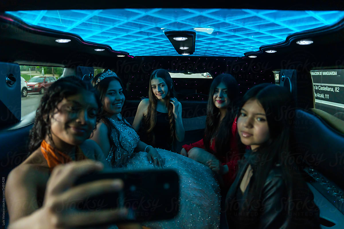 Friends With A Latina Girl On Her 15th Birthday Party In A Limousine.