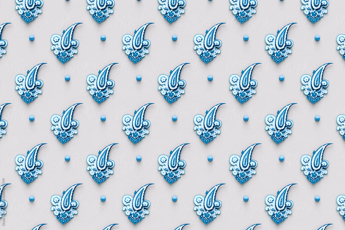 pattern of blue Paisley  on grey background