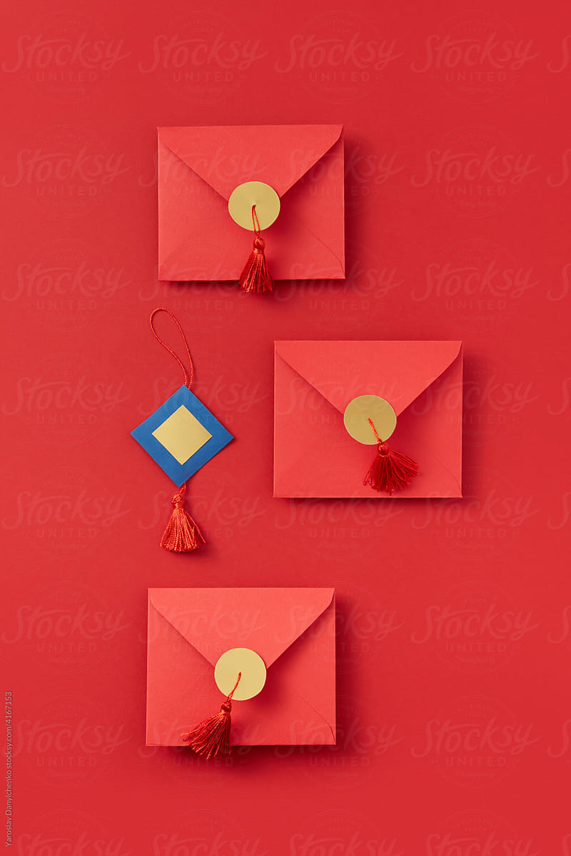 Three red envelopes with tassels
