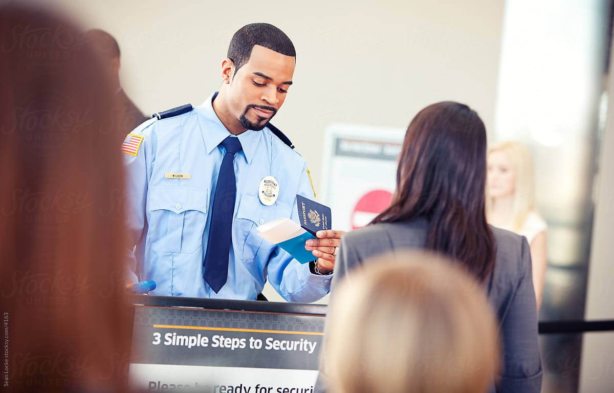 Airport: Airline Security Guard Checks Passport