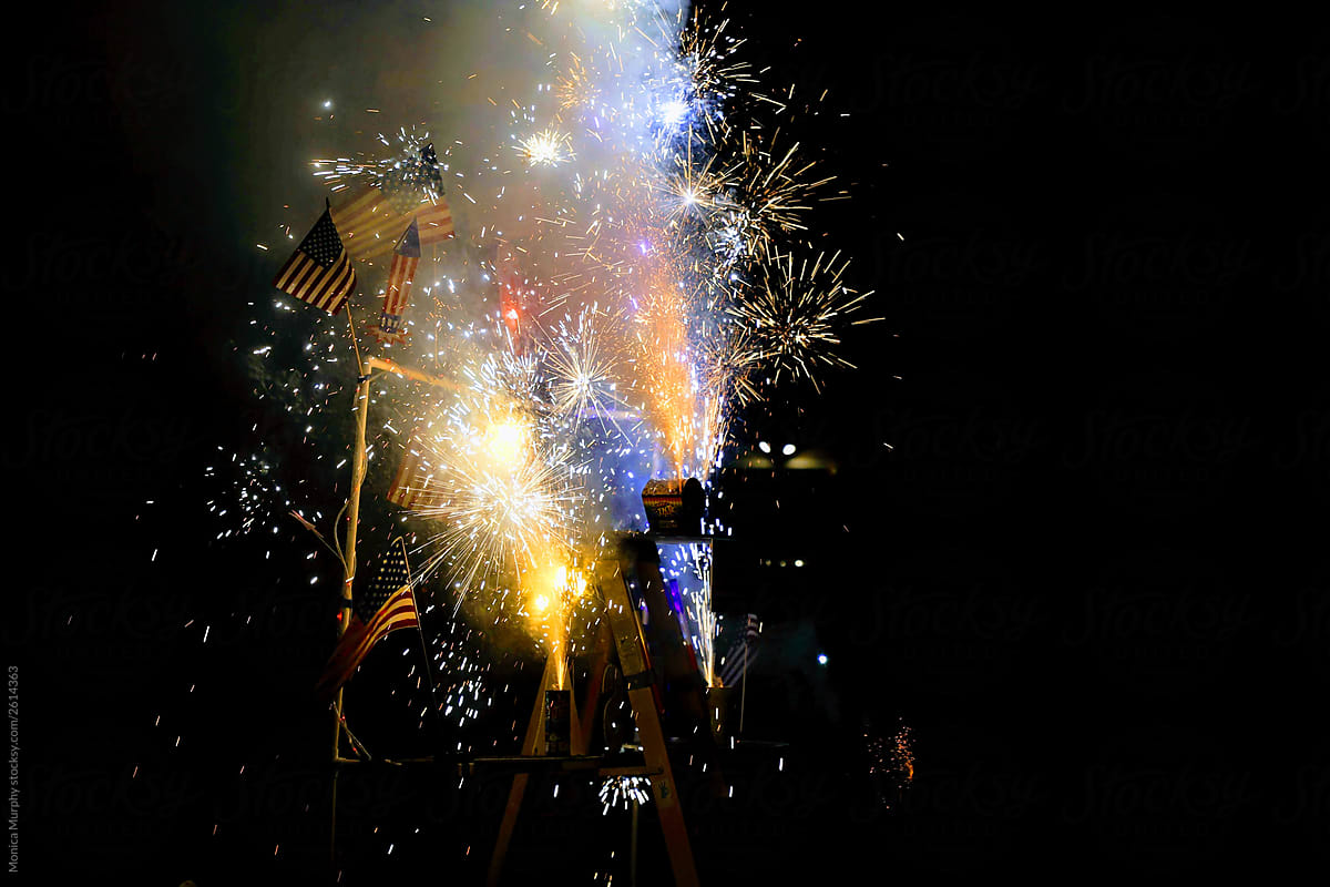 Homemade fire works show in Suburban America