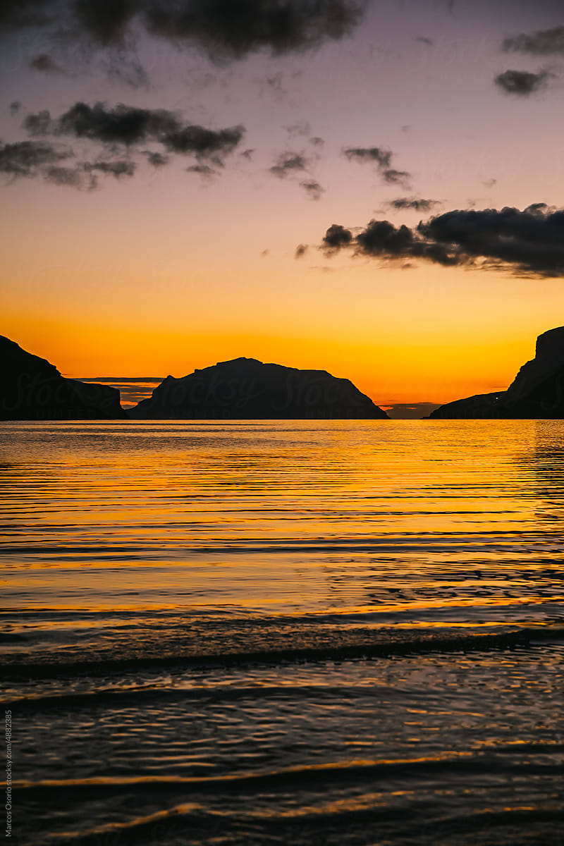 Sunset on a beach in the Faroe Islands