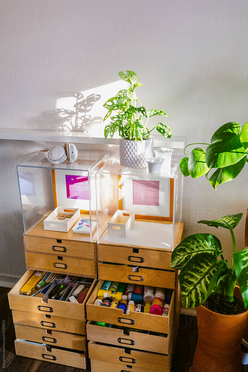 Artist painting home studio