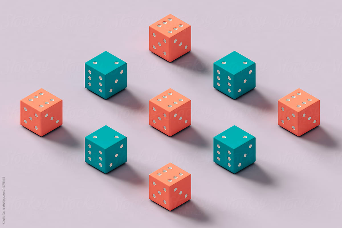 isometric view of gambling dice. 3d render
