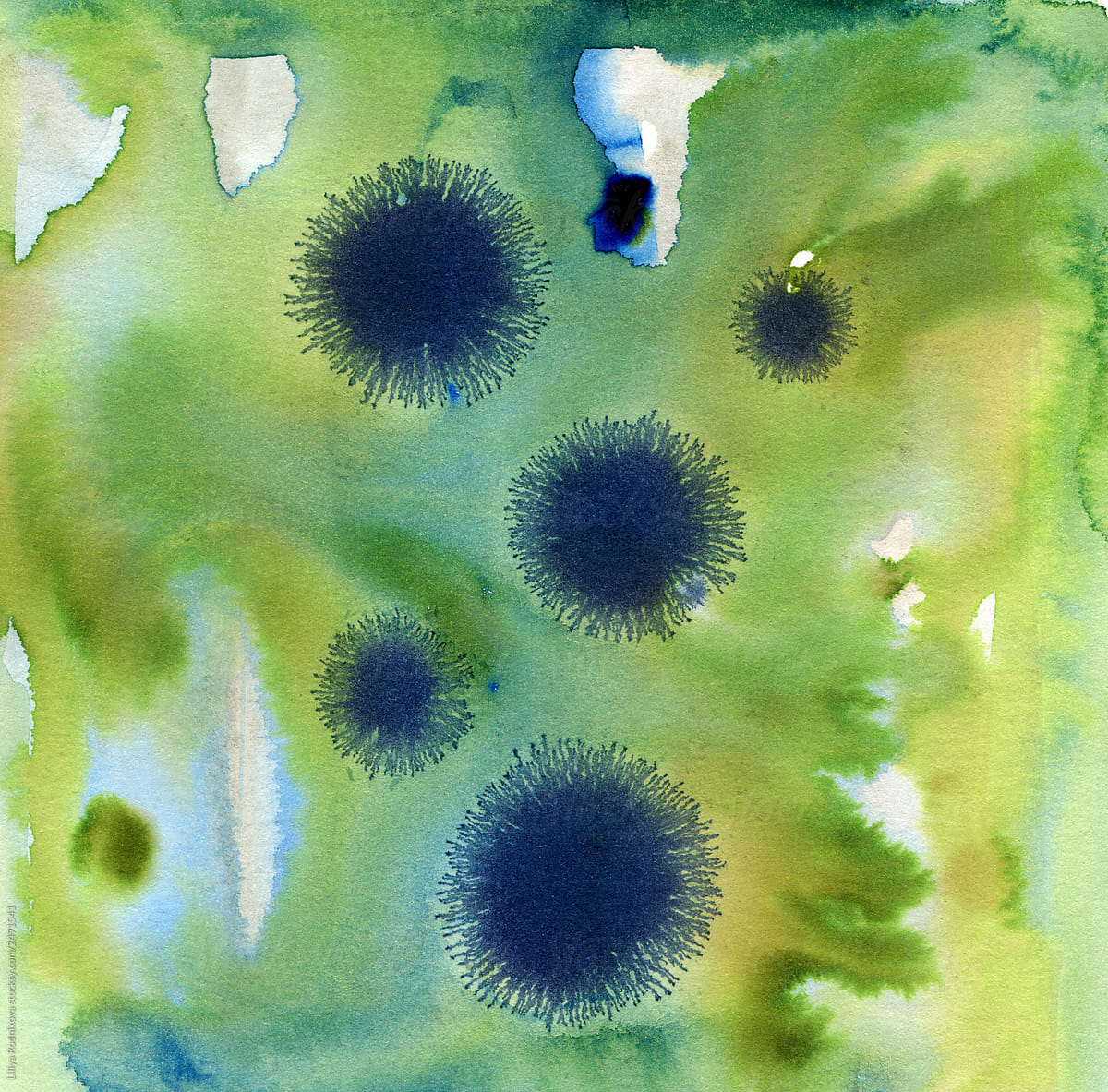 Watercolor abstract texture with blue circles