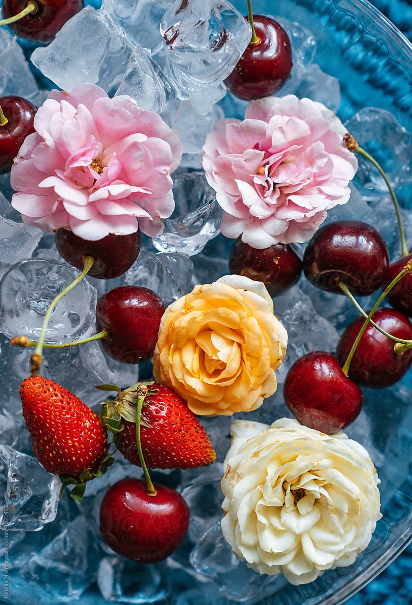 Ice, cherry and flowers.
