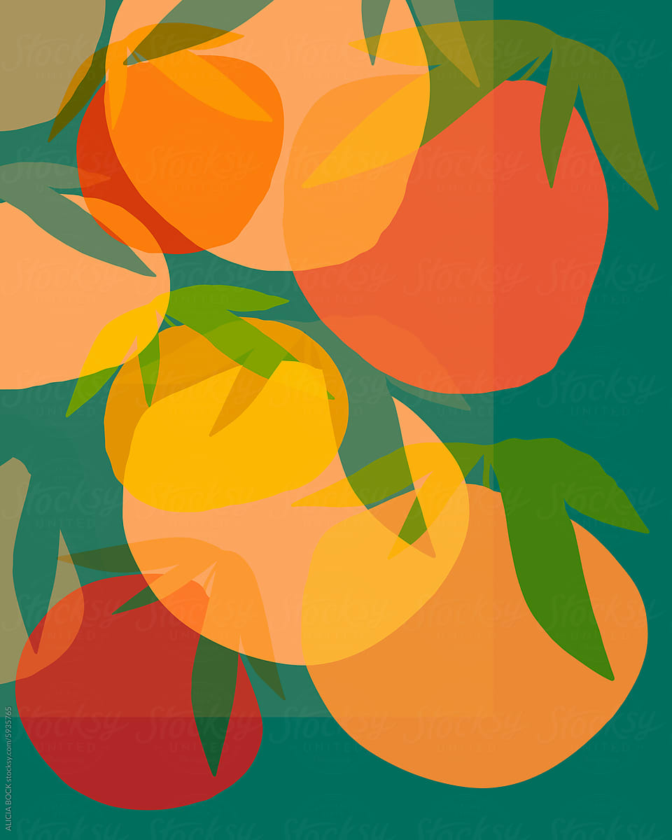 Abstract Fruit Illustration With Layers Of Bold Color