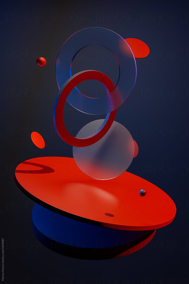 Background of a 3D red and blue objects floating in the air