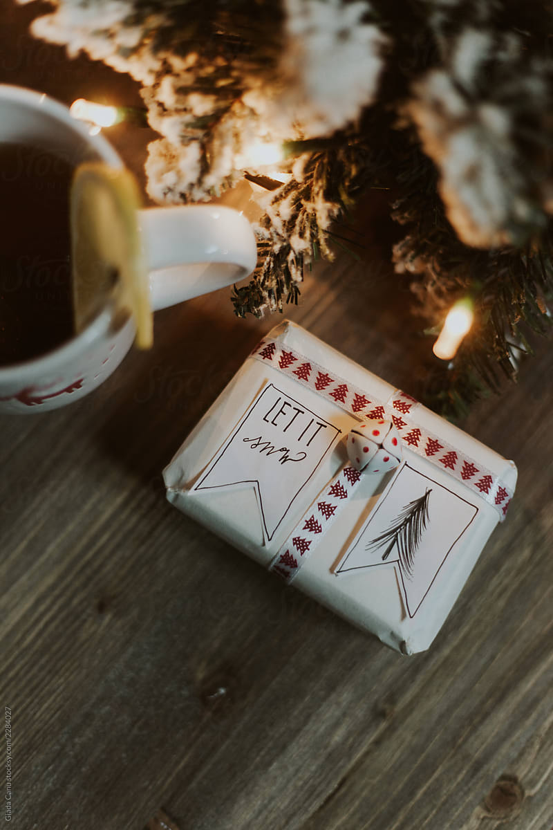 Christmas tea on wooden table
