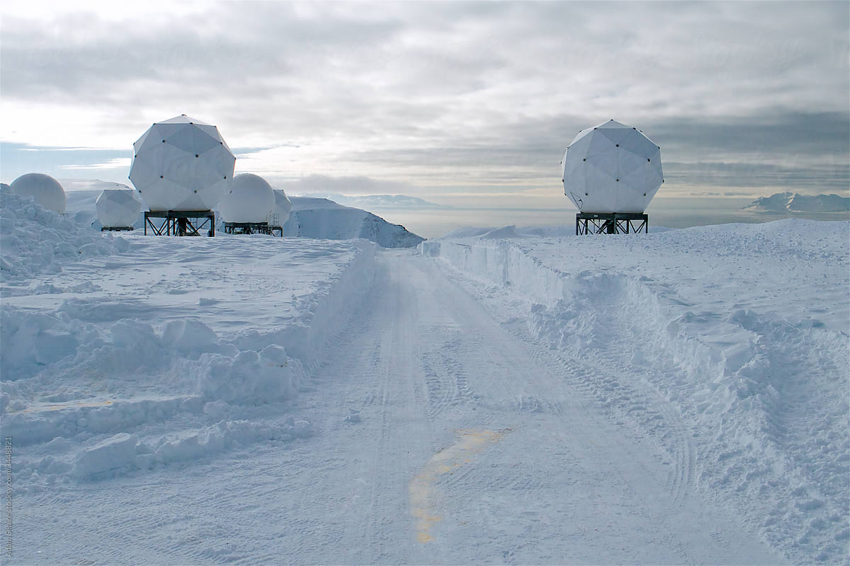 Svalbard satellite base station in deep snow