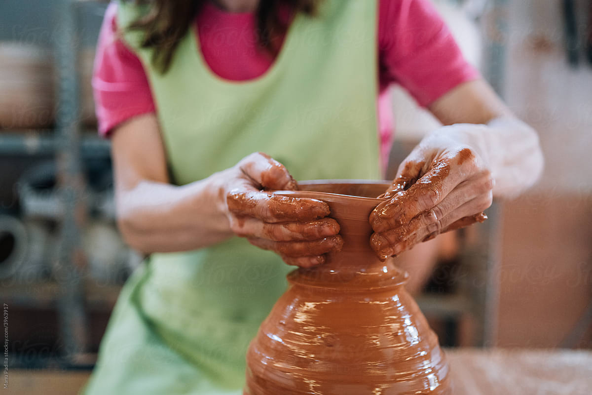 Woman Makes Ceramic Vase