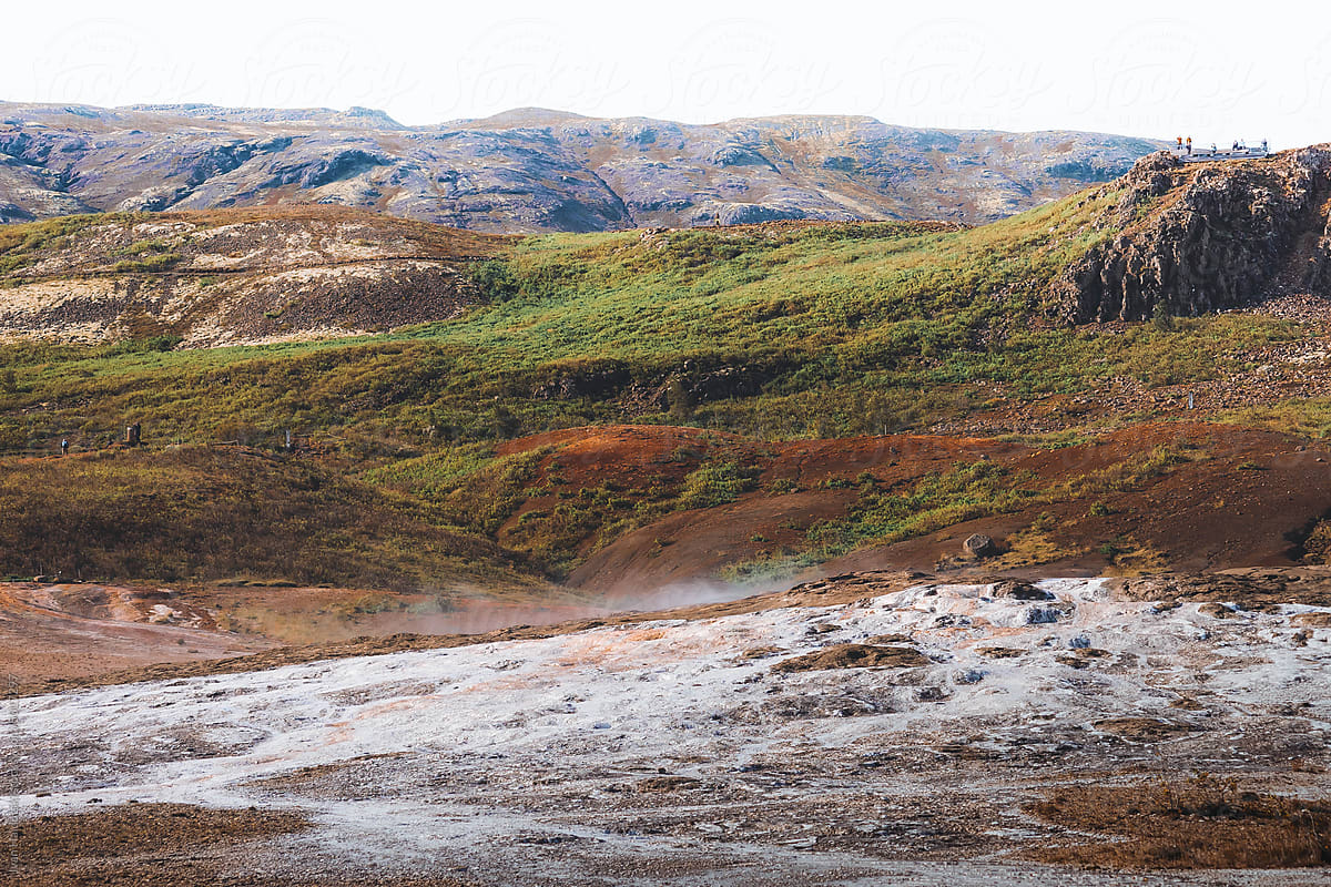 geothermal area in Iceland:hot spring water, geysir, mountains
