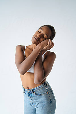 Beautiful Black Woman Wearing Bra by Stocksy Contributor B